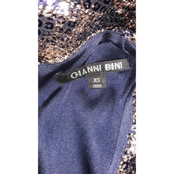 NWT Gianni Bini KENDALL Navy/Copper Sequin Wrap Front Mini Dress XS - Picture 6 of 7